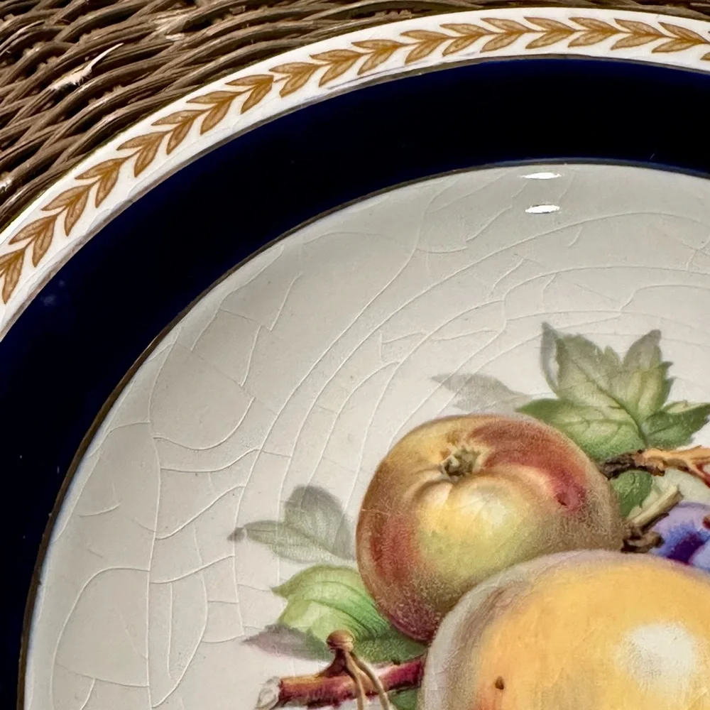 Vintage Crown Ducal Ware Fruit Plate Cobalt Blue Gold Laurel England Dessert